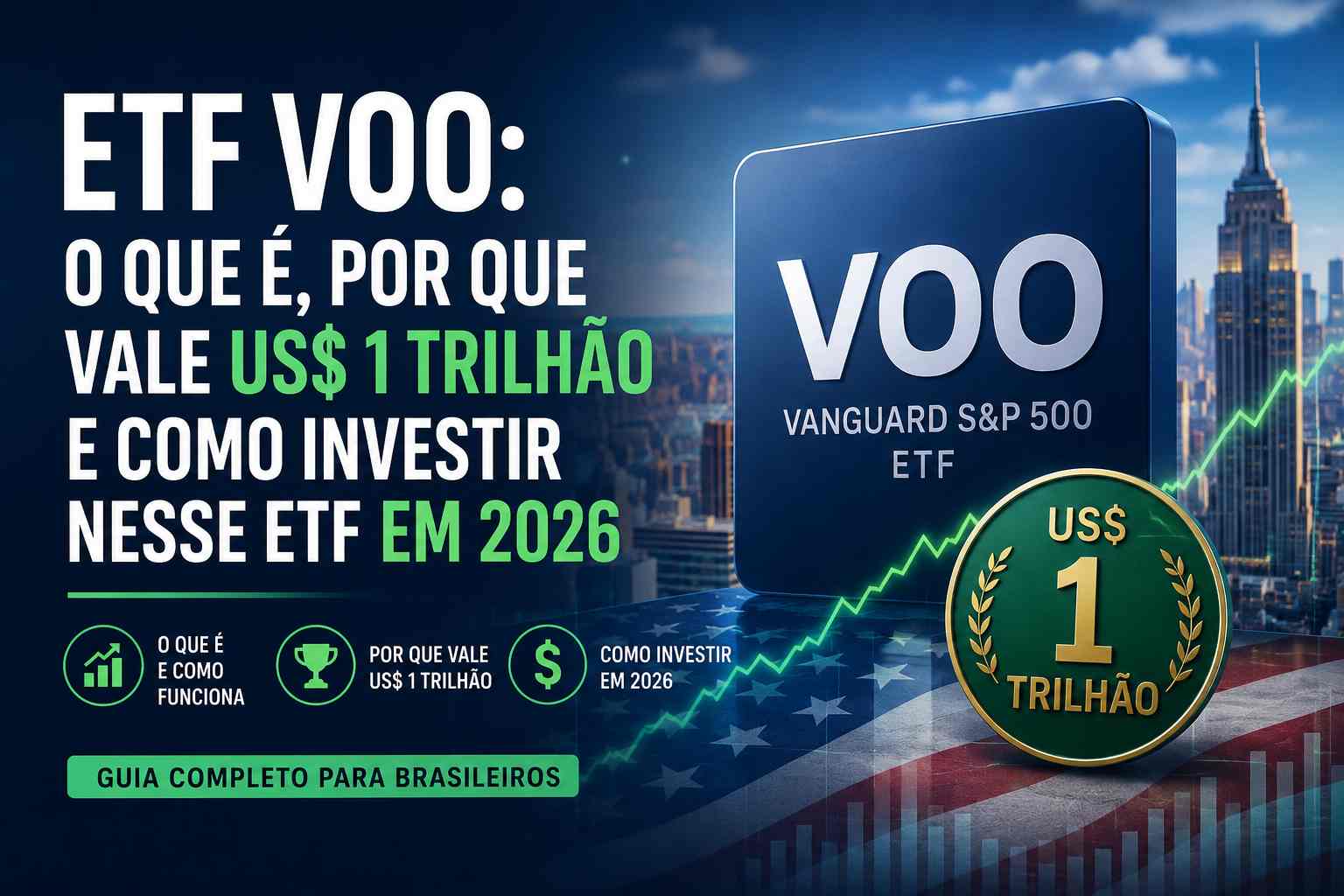Descubra o que é o ETF VOO, por que ele ultrapassou US$ 1 trilhão em patrimônio e como investir em 2026. Veja vantagens, riscos, rentabilidade e como brasileiros podem acessar o principal ETF do S&P 500.