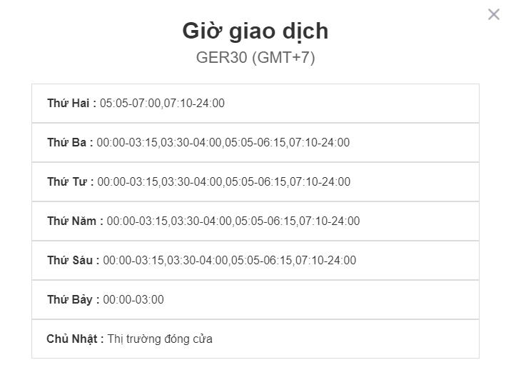 giờ giao dịch GER50 giờ giao dịch GER50