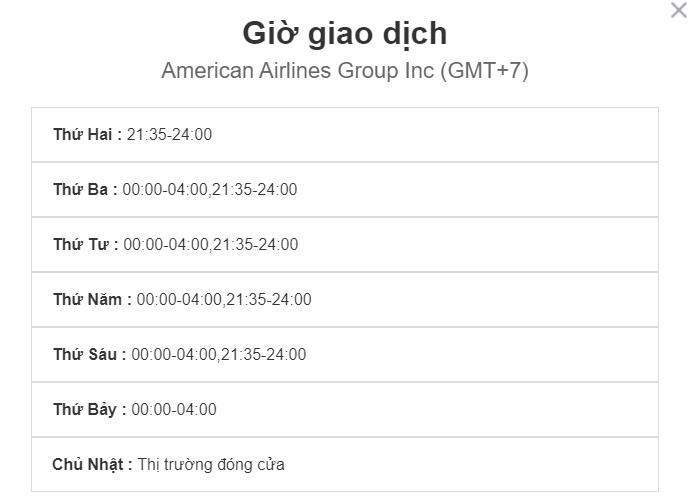 giờ giao dịch Cổ phiếu AAL - American Airlines  giờ giao dịch Cổ phiếu AAL - American Airlines