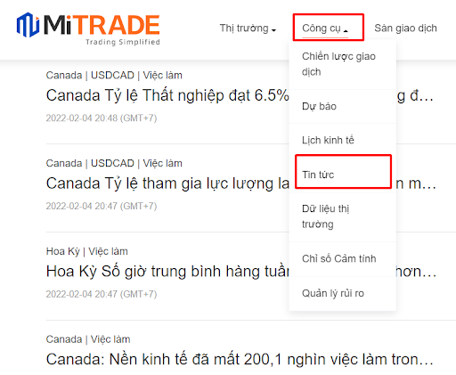 Tin tức cập nhật trên sàn môi giới Mitrade