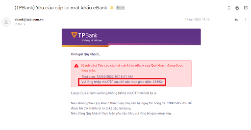 thông báo mã OTP thông báo mã OTP