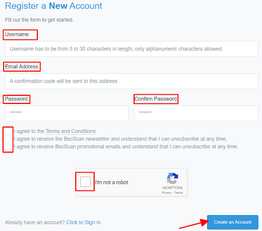 Tạo tài khoản BscScan