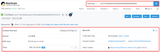 các thông tin tổng quan trên bsc scan