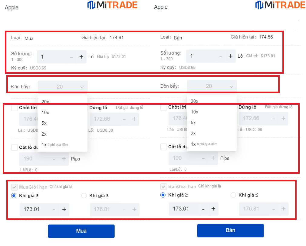 Chọn sản phẩm đầu tư và mở vị thế Mua/bán