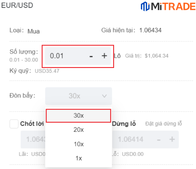 mua 0,01 lô EUR/USD mua 0,01 lô EUR/USD