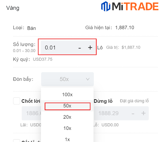 ví dụ bạn chọn mức đòn bẩy trung bình 1:50 ví dụ bạn chọn mức đòn bẩy trung bình 1:50