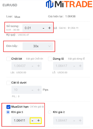 Bạn dự kiến mua vào 0,01 lô với đòn bẩy tự chọn 1:30 Bạn dự kiến mua vào 0,01 lô với đòn bẩy tự chọn 1:30