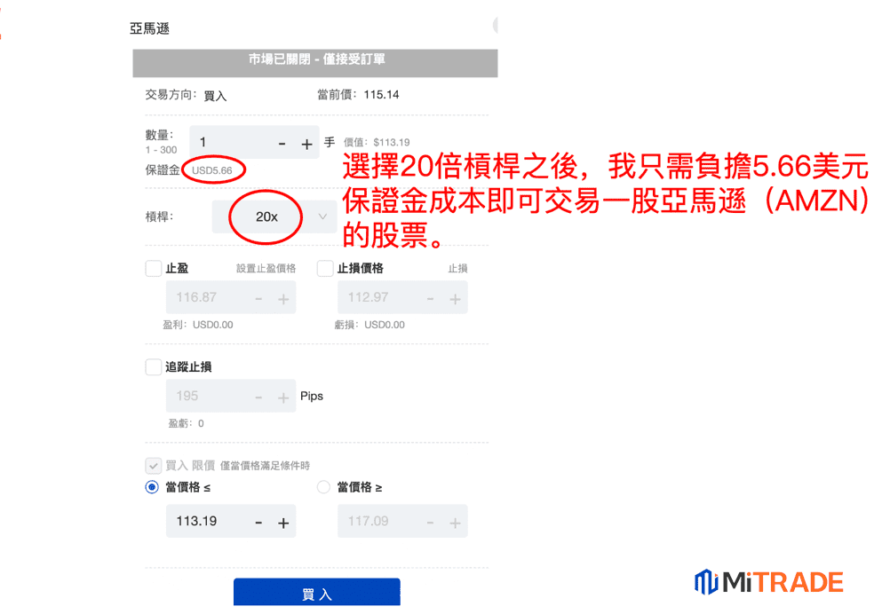 在Mitrade下單交易亞馬遜股票