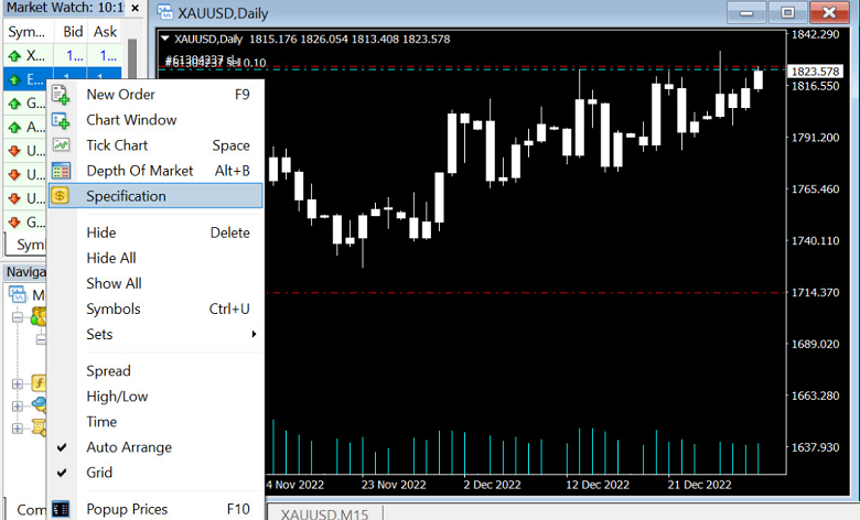 chọn mục Specification  chọn mục Specification