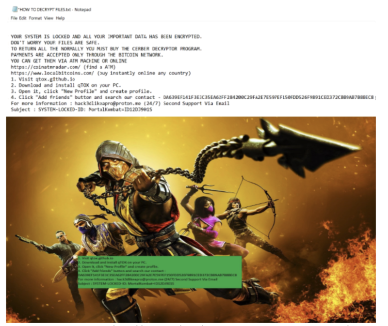 Ransome notes ที่แบ่งปันโดย MortalKombat ransomware
