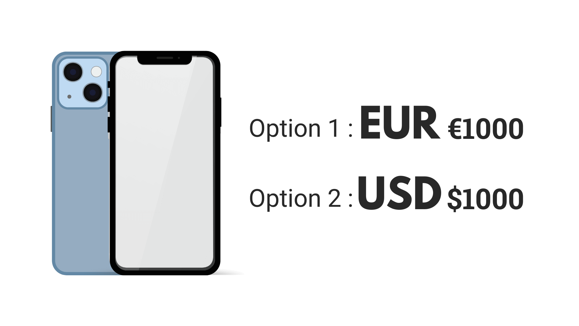 an image showing two options to purchase an iphone with 1000 euro or 1000 usd an image showing two options to purchase an iphone with 1000 euro or 1000 usd