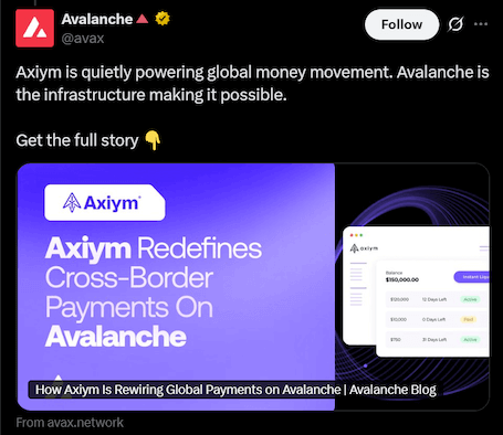 Axiym จับมือ Avalanche ปฏิวัติระบบจ่ายเงิน