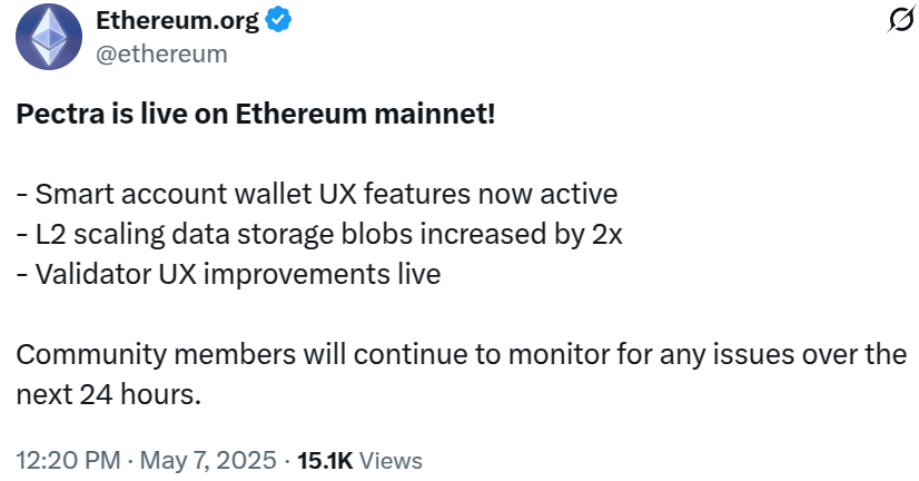 “Pectra” เปิดใช้งานบน mainnet แล้ว