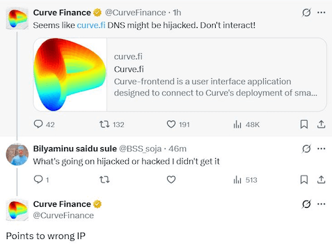 ประกาศเตือน ตอนนี้หน้าเว็ป Curve Finance โดนแฮ็ก 