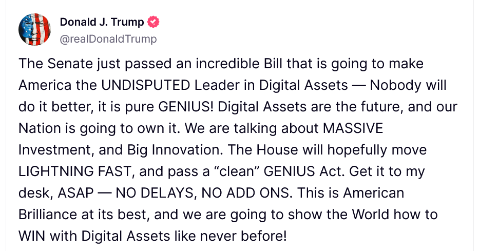 Trump ประกาศกร้าวผ่านโซเชียล สั่งสภาล่างให้รีบผ่านร่างกฎหมาย