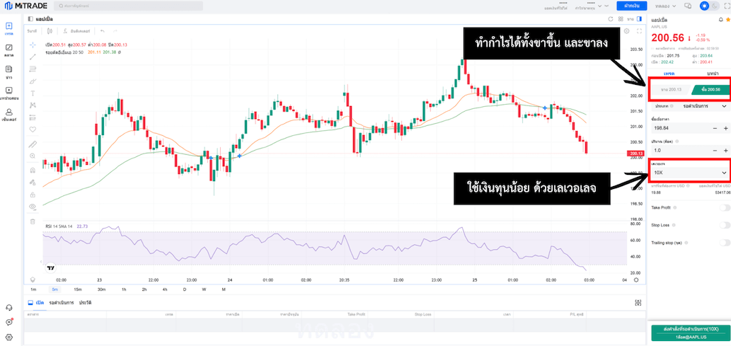 ตัวอย่างชาร์ตราคาของหุ้น AAPL 