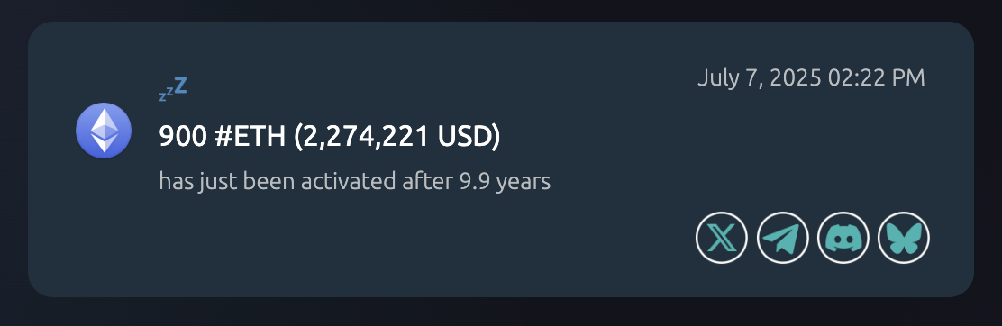 900 ETH ถูกย้ายหลังจากที่ไม่ได้ใช้งานมานานเกือบสิบปี