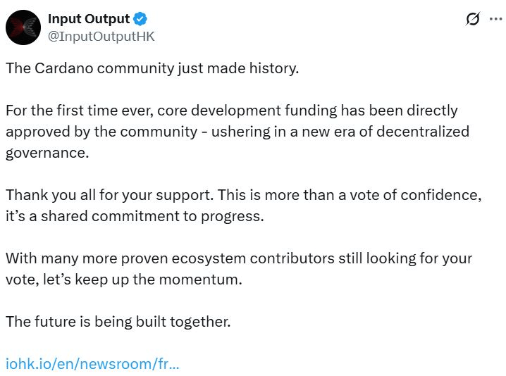 คอมมูนิตี้ Cardano โหวตผ่านท่วมท้น คอมมูนิตี้ Cardano โหวตผ่านท่วมท้น