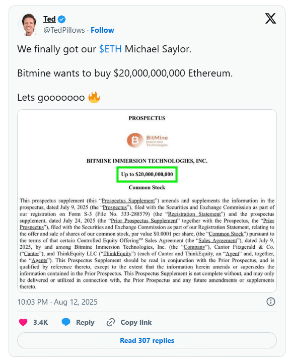 BitMine Immersion Technologies ประกาศแผนระดมทุนเพิ่มอีก 2 หมื่นล้านดอลลาร์