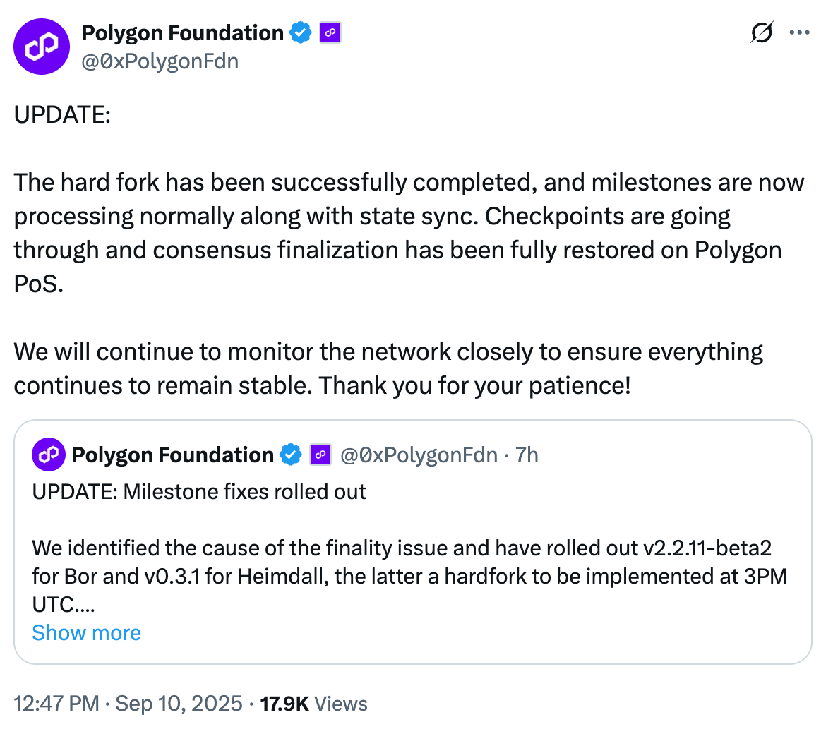 Polygon เจอปัญหาซอฟต์แวร์บั๊ก ก่อนจะรีบแก้ไขในเวลาถัดมา