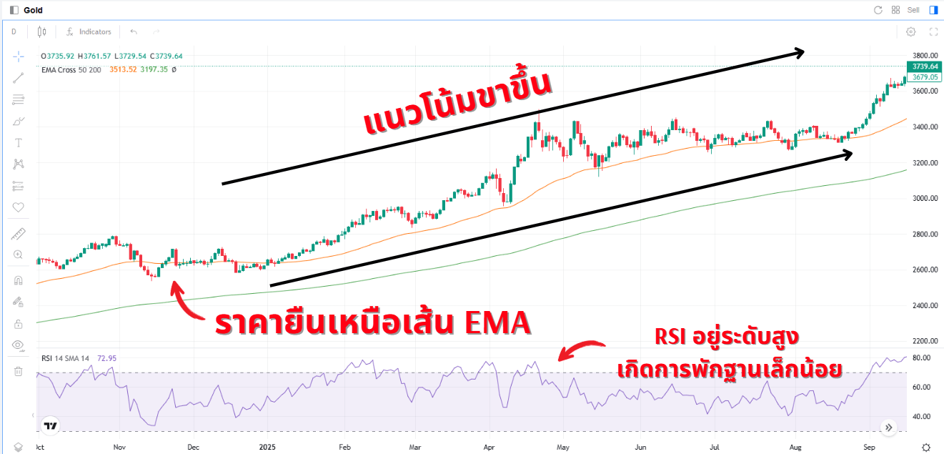 ตัวอย่างการใช้งานเส้น EMA และ RSI