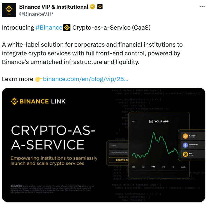 Binance เปิดตัว “Crypto-as-a-Service”