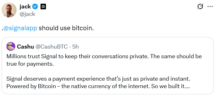 Jack Dorsey ออกมาเคลื่อนไหวผ่านแคมเปญ “Bitcoin for Signal” 