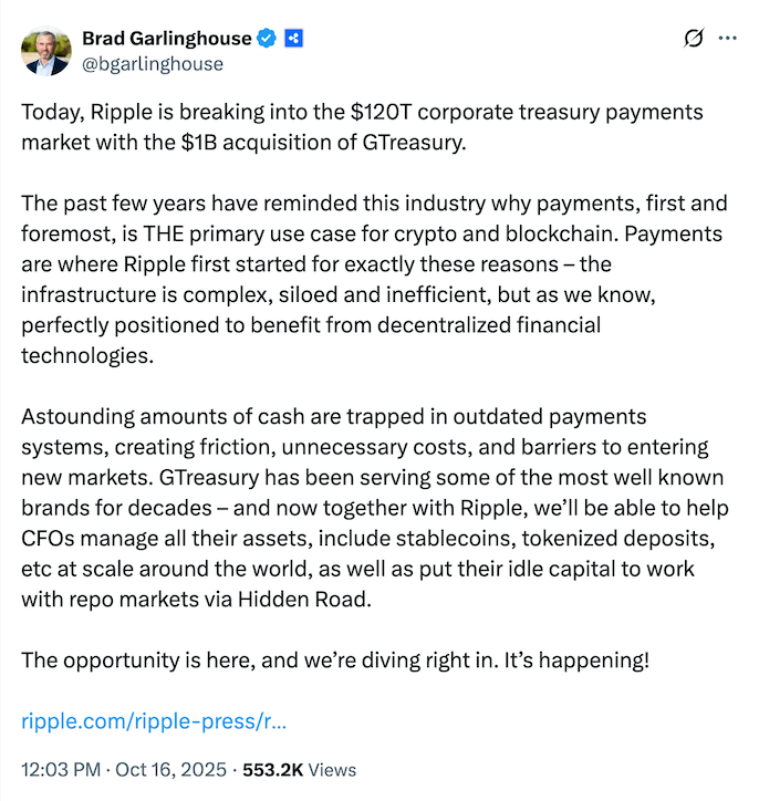 Brad Garlinghouse CEO ของ Ripple ย้ำเทคโนโลยีบล็อกเชนคือคำตอบของระบบการเงินในปัจจุบัน