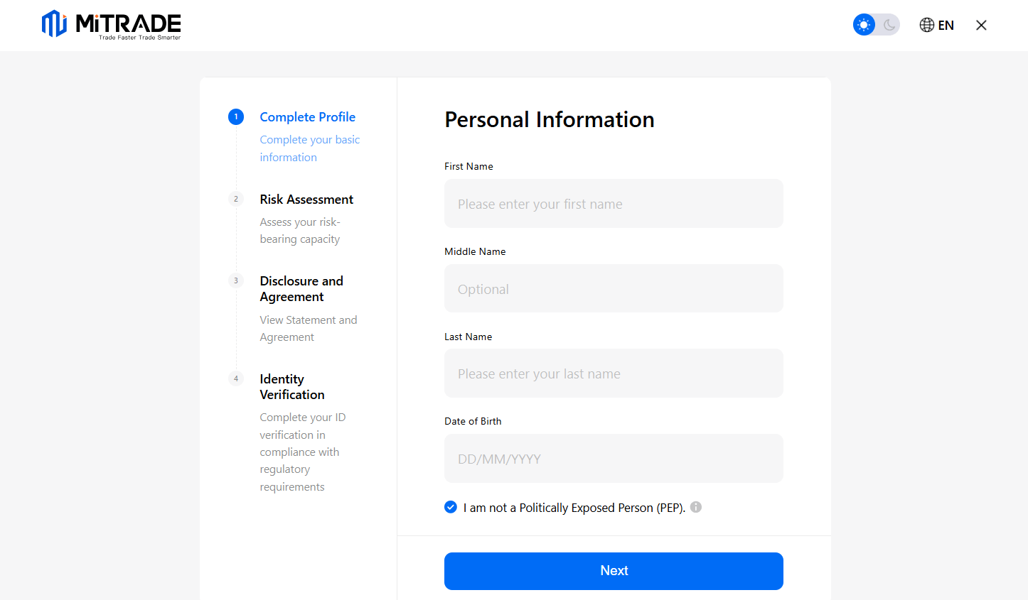 mitrade open account process