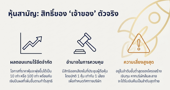 “หุ้นสามัญ” เป็นตราสารที่แสดงความเป็นเจ้าของกิจการที่แท้จริง