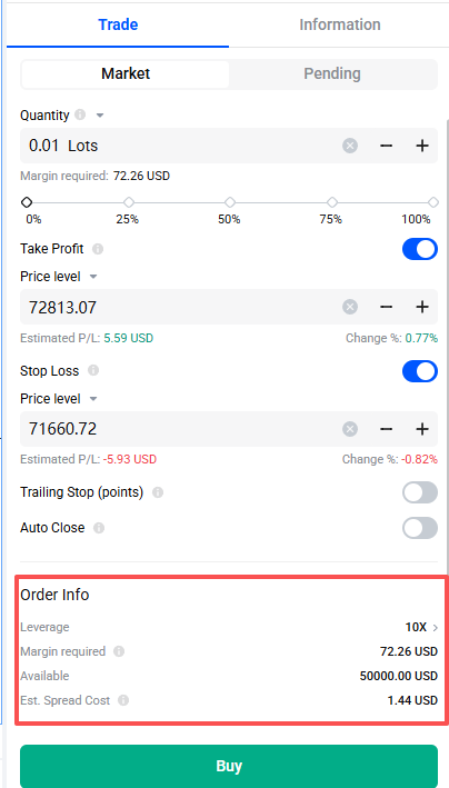 Mitrade app interface Mitrade app interface