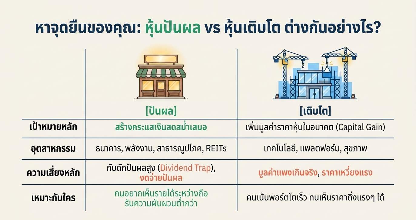 หุ้นปันผล vs หุ้นเติบโต ต่างกันยังไง