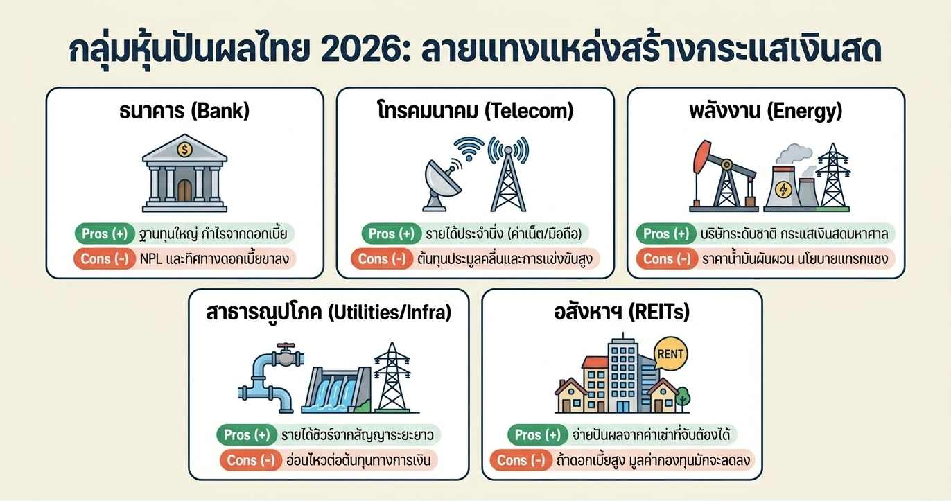 หุ้นปันผลไทย 2569 กลุ่มไหนน่าสนใจ และให้ปันผลสูง?