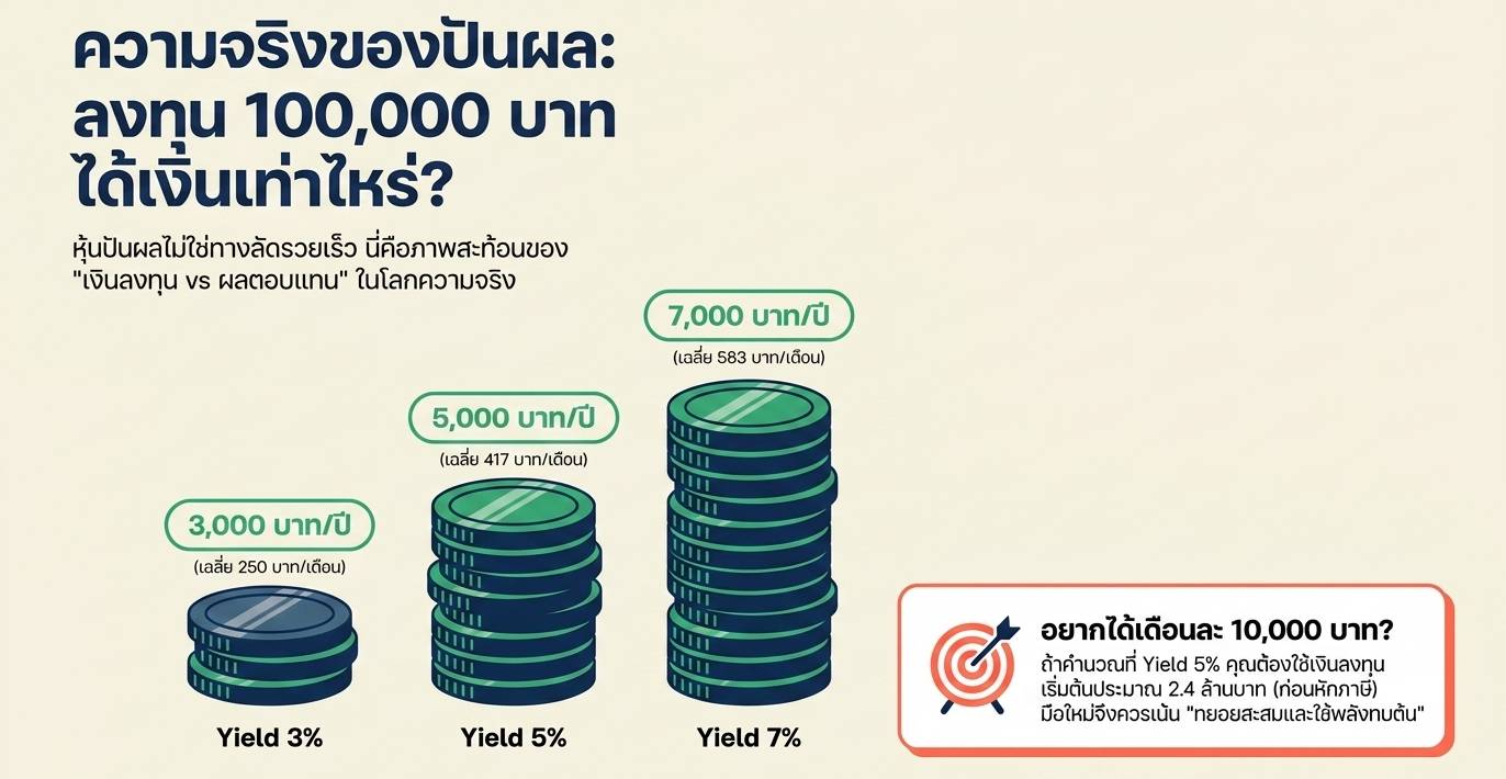 ลงทุนหุ้นปันผล 100,000 บาท ได้เงินปีละเท่าไหร่?