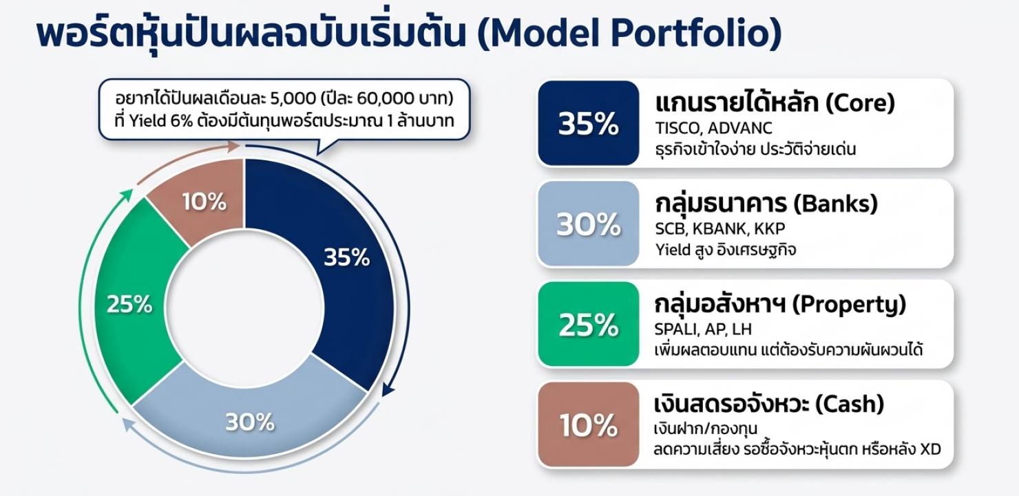 ตัวอย่างพอร์ตหุ้นปันผลสูงสำหรับมือใหม่