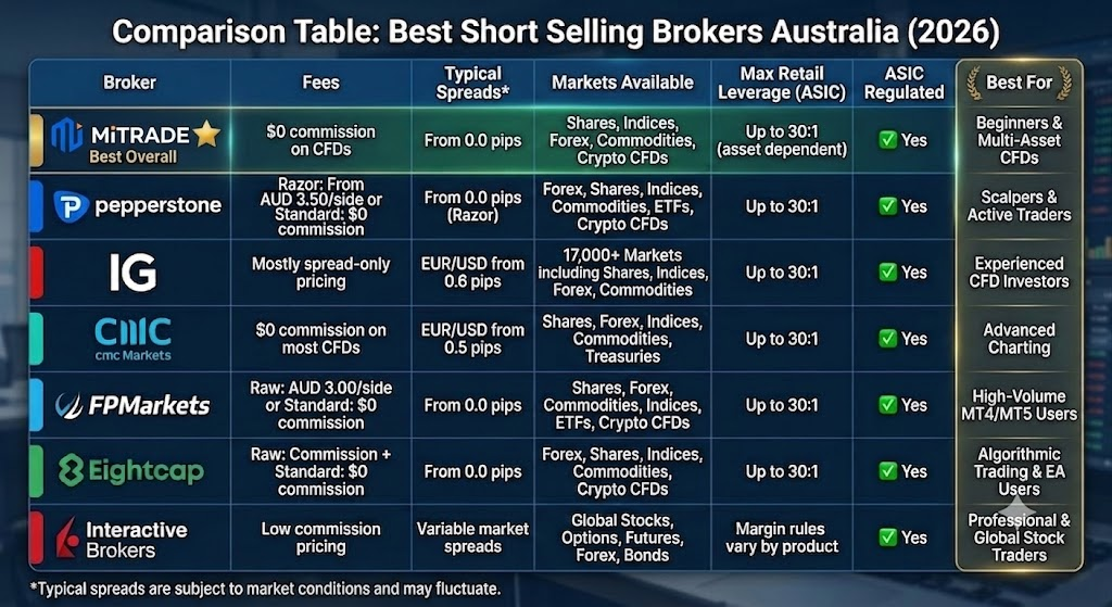 Comparison Table: Best Short Selling Brokers Australia