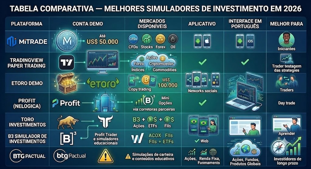 Tabela Comparativa — Melhores Simuladores de Investimento em 2026 Tabela Comparativa — Melhores Simuladores de Investimento em 2026