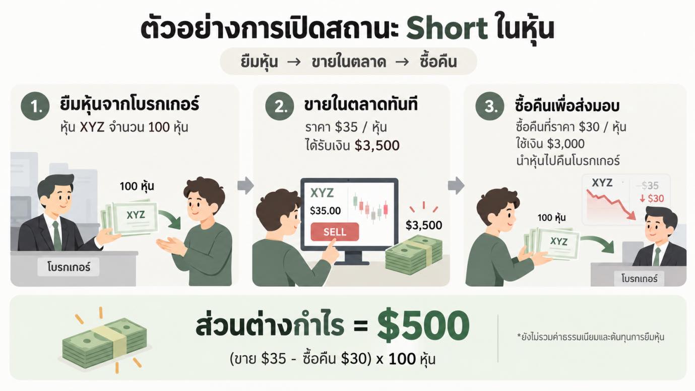 ตัวอย่างการเปิดสถานะ Short ในหุ้น